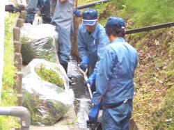 用水路のヘドロをすくっている写真