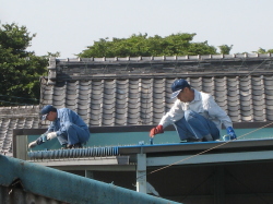 屋根を塗っている写真